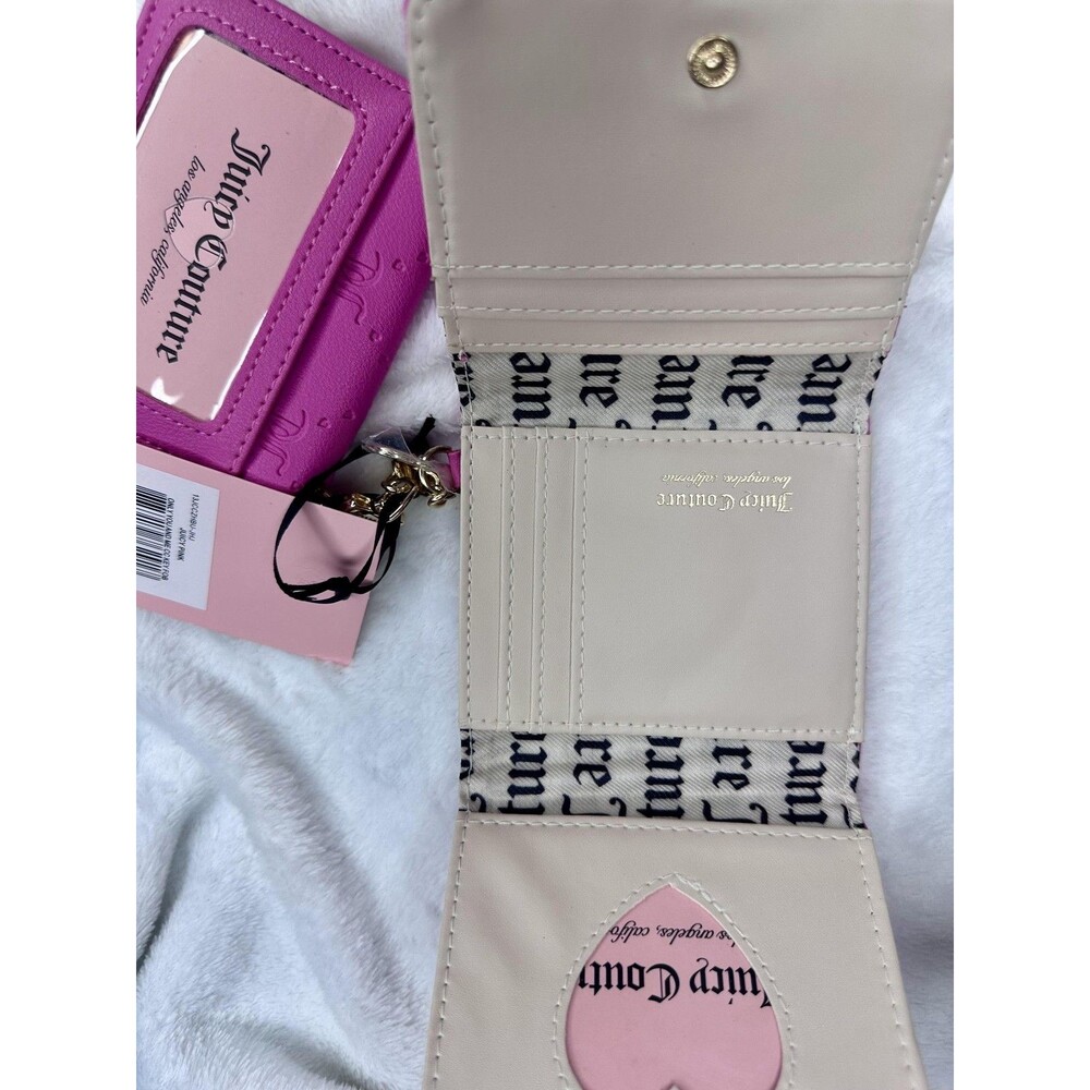 Juicy Couture Wallet Wristlet Womens One Size Pink Heart Logo Card Holder Chain - Picture 3 of 4